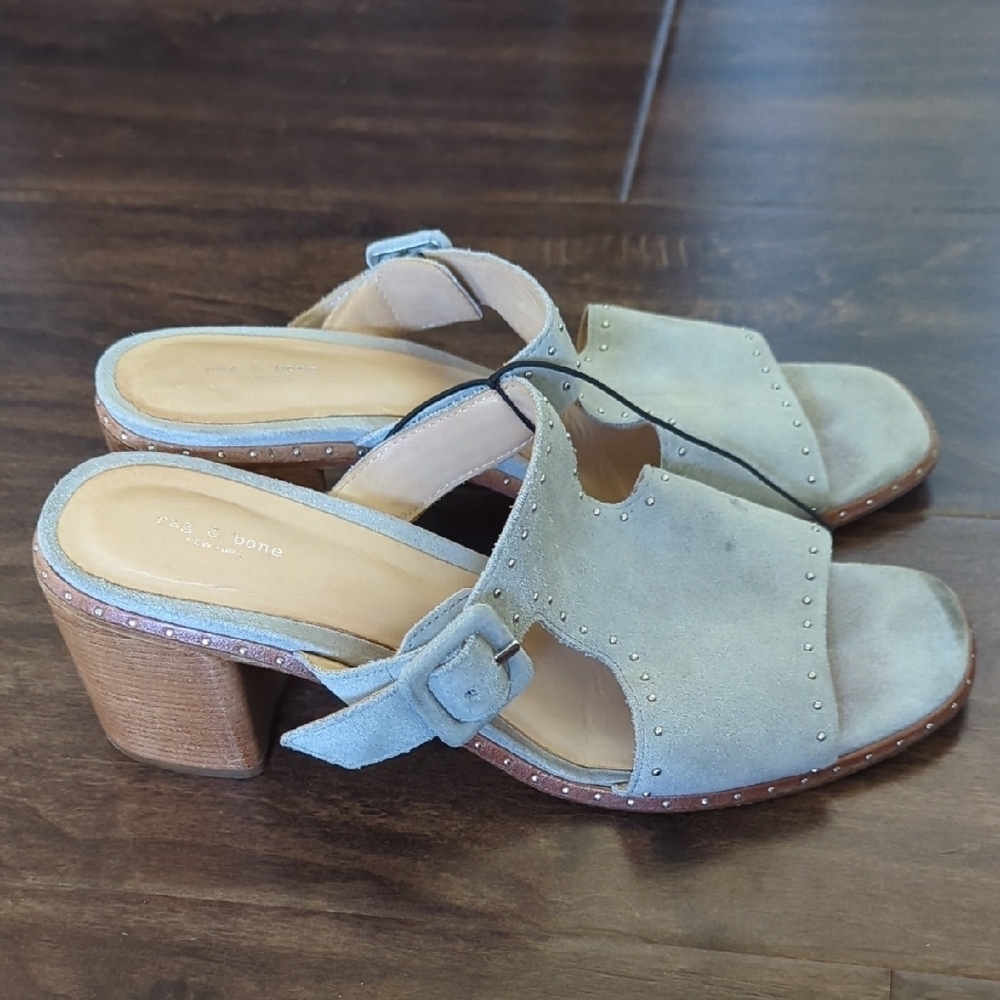 Rag & Bone Baby Blue Suede Leather Block Heel Sandals Size 7.5 - Picture 3 of 5